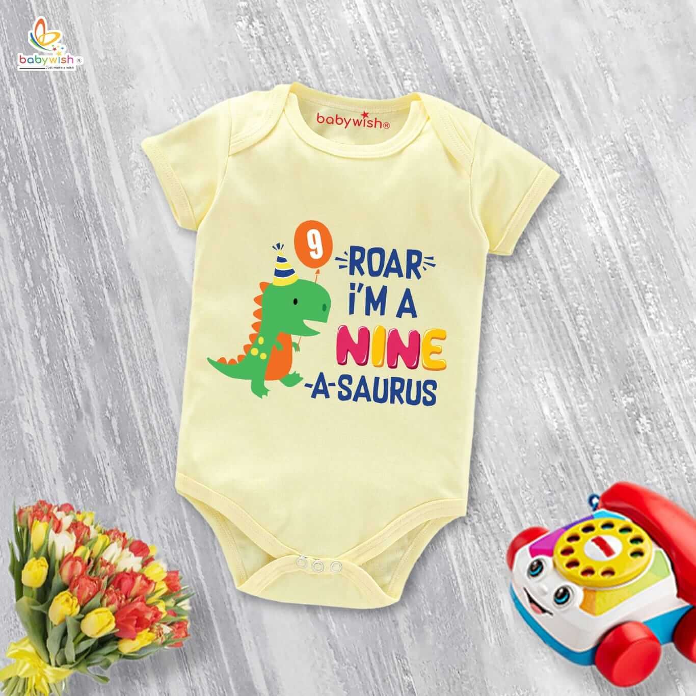 Nine month unisex baby romper half sleeve round neck onesie
