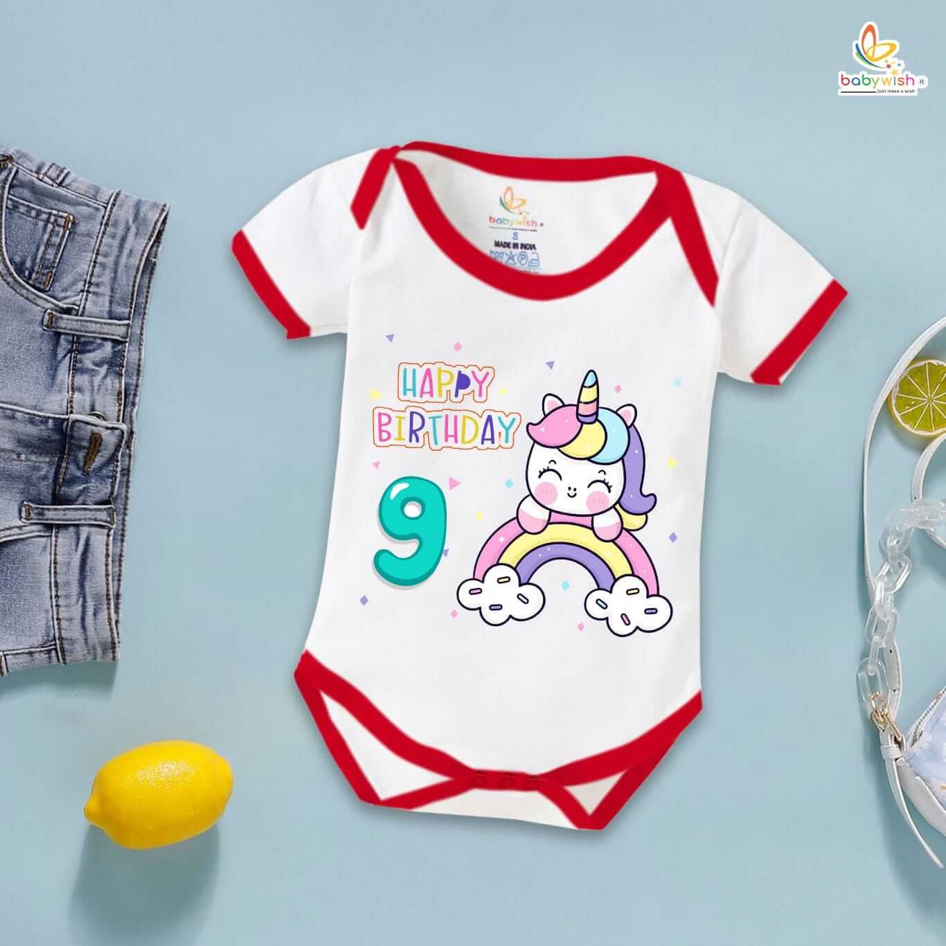 Nine month unisex baby romper half sleeve round neck onesie