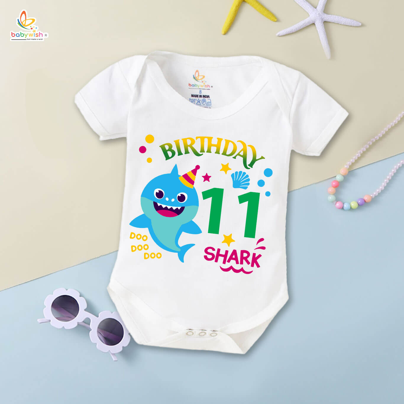 "Eleven Month Unisex Baby Romper | Soft Cotton Half Sleeve Round Neck Onesie | Daily Wear Comfortable Outfit for 11 Month Infant Boys & Girls"