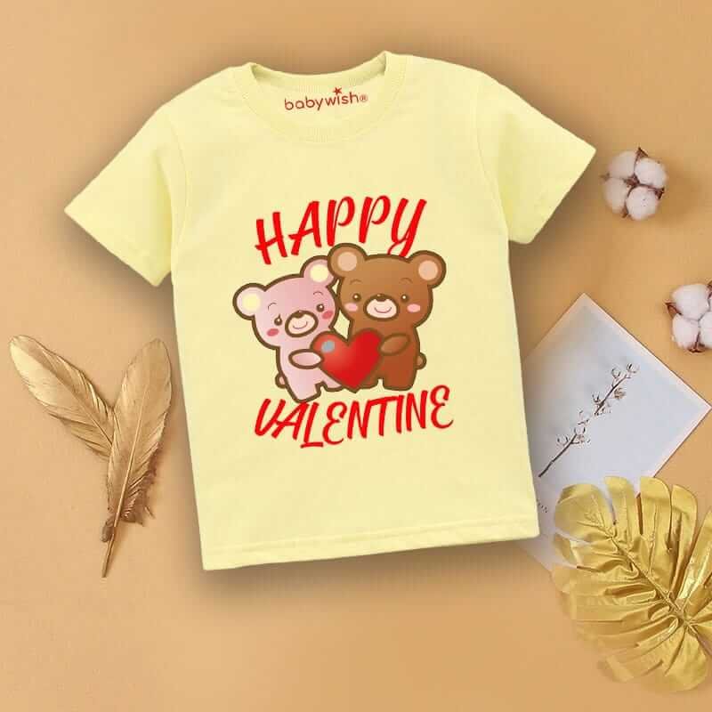 Valentine’s Day T-shirt for Kids | Unisex Valentine Topwear Outfit | Printed Half Sleeve T-shirt Dress for Boys & Girls “Valentine Day Beer Print” | Cute Gift for Kids