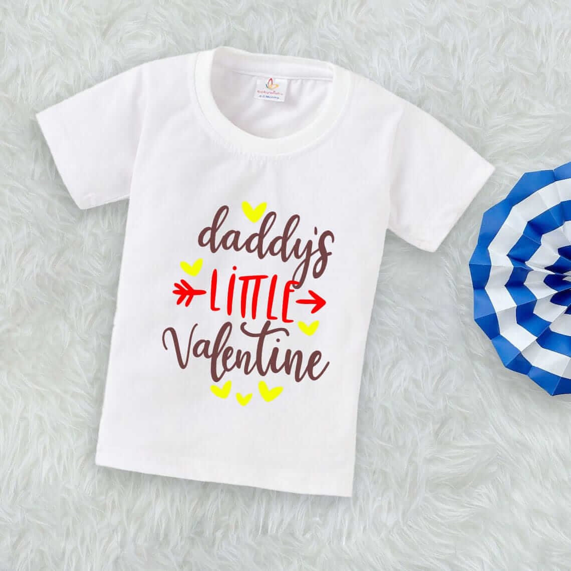 Valentine Day T-shirt for Kids | Unisex Valentine Topwear Outfit | Cute Printed Half Sleeve Tshirt Dress for Baby Boy & Girl "Daddy's Little Valentine" Casual Valentine Wear | Babywish