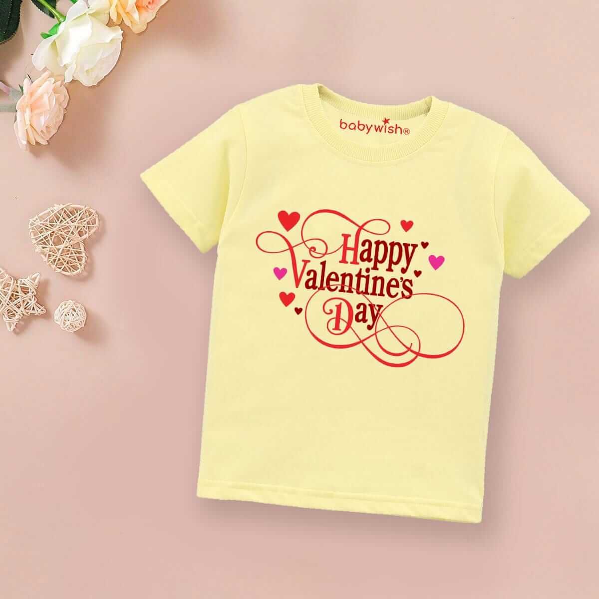 Valentine Day T-shirt for Kids | Unisex Valentine Topwear Outfit | Cute Printed Half Sleeve Tshirt Dress for Baby Boy & Girl "Happy Valentine Day" Casual Party Wear Valentine Gift Tee | Babywish