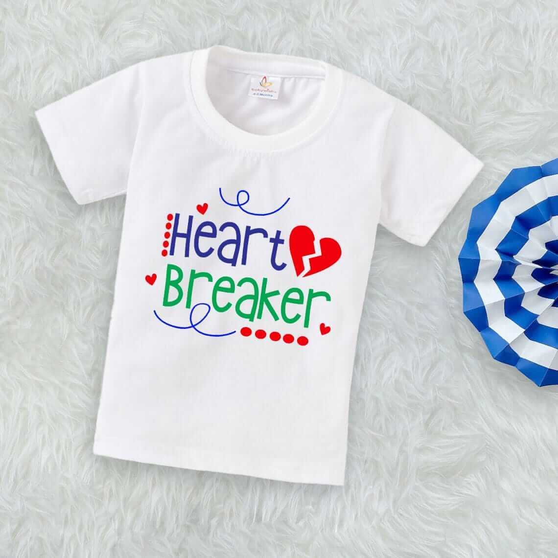Valentine Day T-shirt for Kids | Unisex Valentine Topwear Outfit | Printed Half Sleeve Tshirt Dress for Baby Boy & Girl "Heart Breaker Print" | Cute Valentine Clothing Gift | Babywish