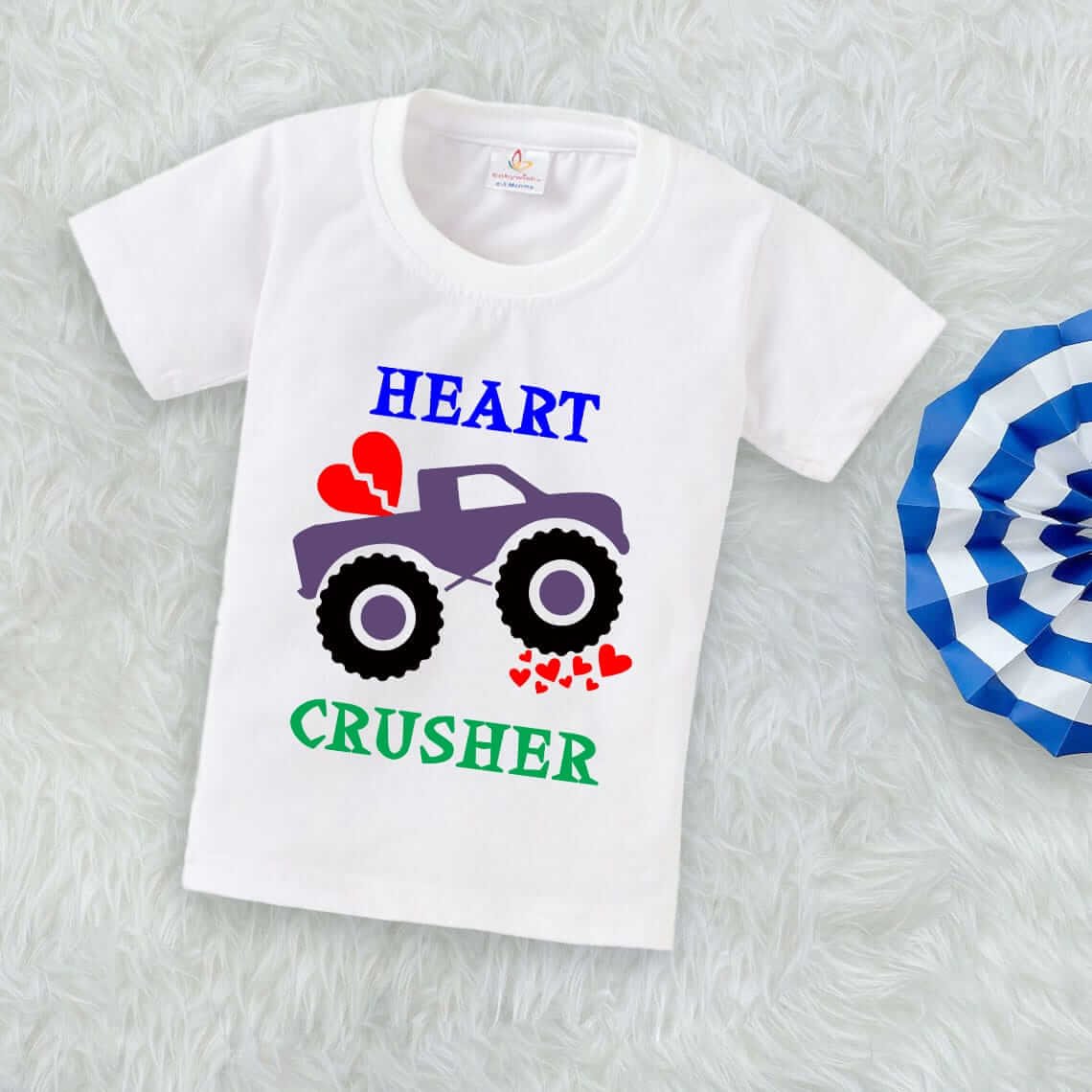 Valentine Day T-shirt for Kids | Unisex Valentine Topwear Outfit | Cute Printed Half Sleeve Tshirt Dress for Baby Boy & Girl "Heart Crusher" | Stylish Valentine Gift Tee | Babywish