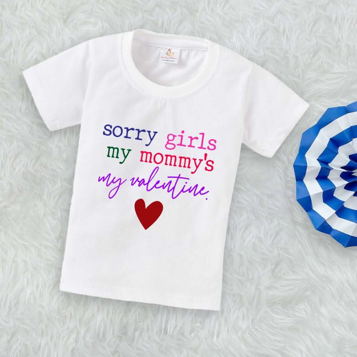 Valentine Day T-shirt for Kids | Unisex Valentine Topwear Outfit | Cute Printed Half Sleeve Tshirt Dress for Baby Boy & Girl "Sorry Girls on Valentine" | Babywish Valentine Gift Tee