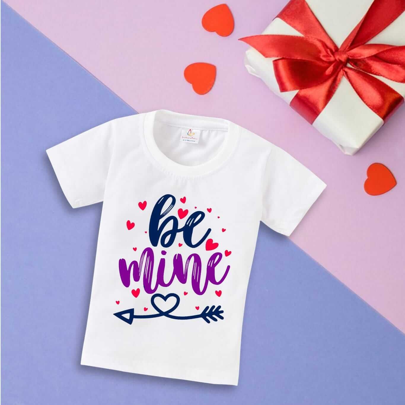 Valentine’s Day T-shirt for Kids | Unisex Valentine Topwear Outfit | Printed Half Sleeve T-shirt Dress for Boys & Girls “Be Mine on Valentine” | Cute Toddler Gift