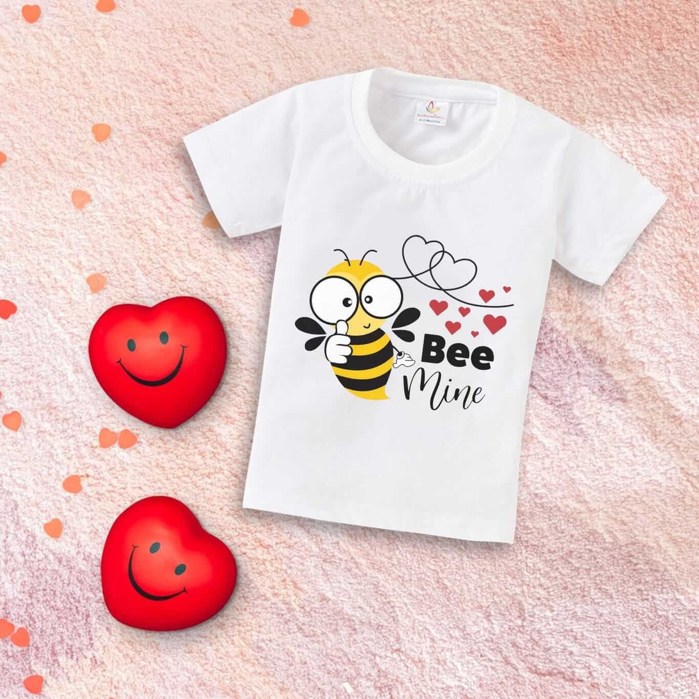 Valentine’s Day T-shirt for Kids | Unisex Valentine Topwear Outfit | Printed Half Sleeve T-shirt Dress for Boys & Girls “Bee Mine Printed” | Cute Toddler Gift