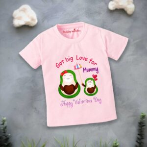 Valentine’s Day T-shirt for Kids | Unisex Valentine Topwear Outfit | Printed Half Sleeve T-shirt Dress for Boys & Girls “Got Big Love For Mummy” | Cute Gift for Kids