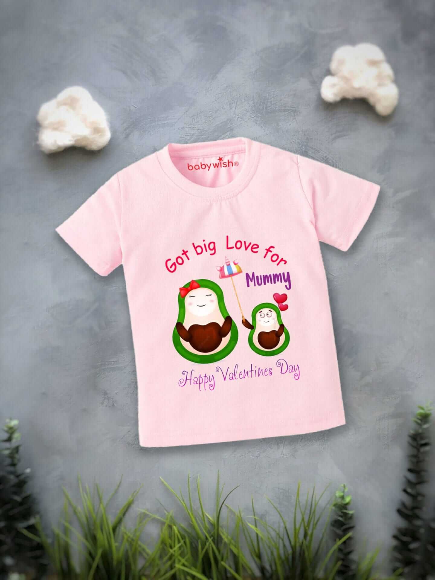 Valentine’s Day T-shirt for Kids | Unisex Valentine Topwear Outfit | Printed Half Sleeve T-shirt Dress for Boys & Girls “Got Big Love For Mummy” | Cute Gift for Kids