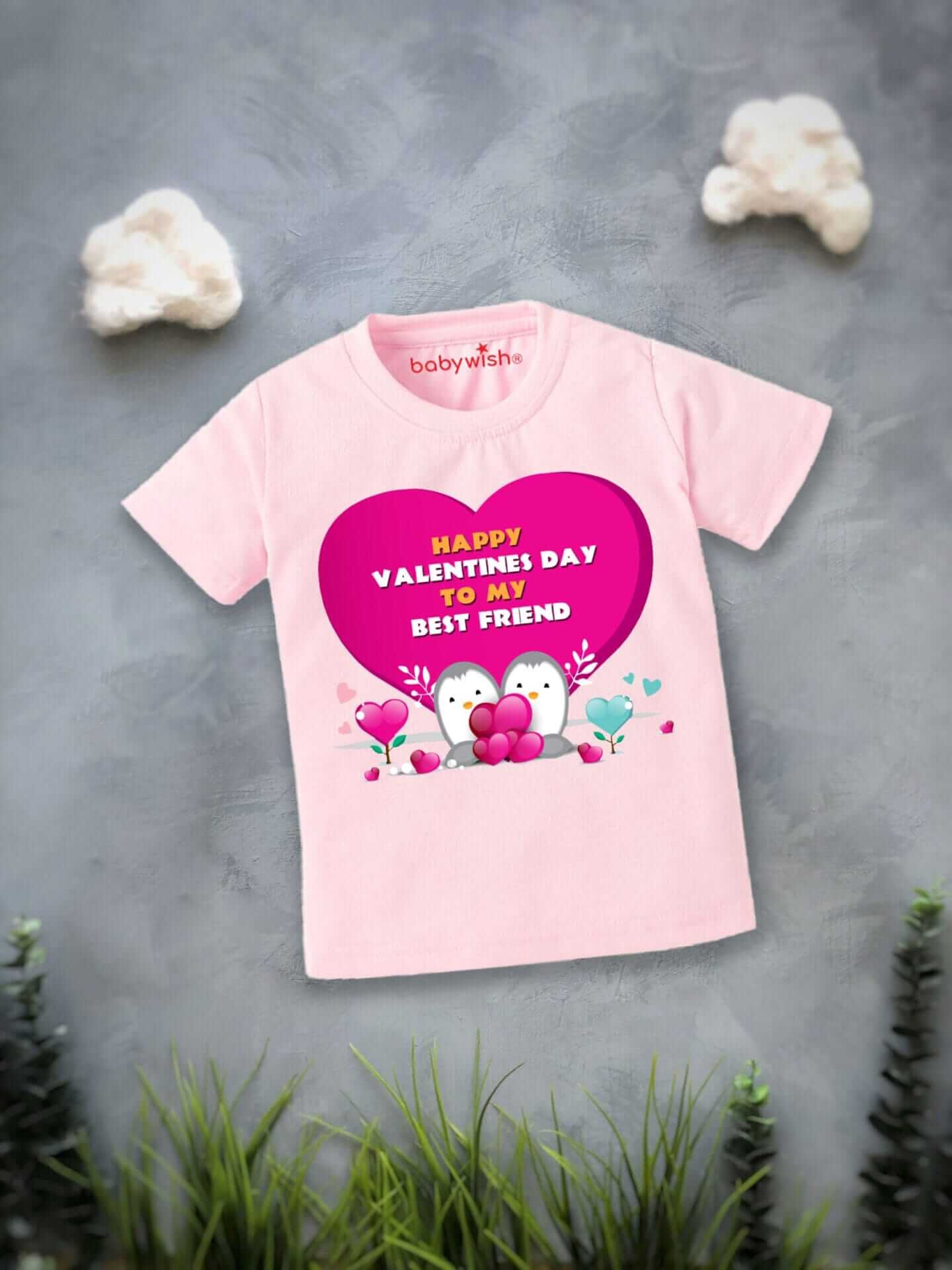 Valentine’s Day T-shirt for Kids | Unisex Valentine Topwear Outfit | Printed Half Sleeve T-shirt Dress for Boys & Girls “Happy Valentine Friend” | Cute Gift for Kids