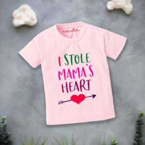 Valentine’s Day T-shirt for Kids | Unisex Valentine Topwear Outfit | Printed Half Sleeve T-shirt Dress for Boys & Girls “I Stole Mama's Heart” | Cute Gift for Kids