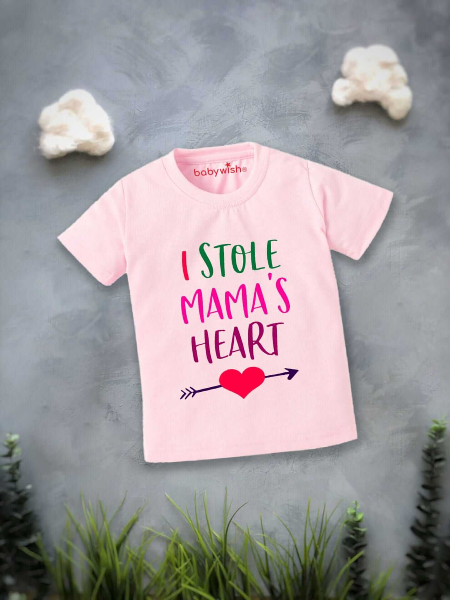 Valentine’s Day T-shirt for Kids | Unisex Valentine Topwear Outfit | Printed Half Sleeve T-shirt Dress for Boys & Girls “I Stole Mama's Heart” | Cute Gift for Kids