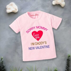 Valentine’s Day T-shirt for Kids | Unisex Valentine Topwear Outfit | Printed Half Sleeve T-shirt Dress for Boys & Girls “I'm Daddy's New Valentine” | Cute Gift for Kids