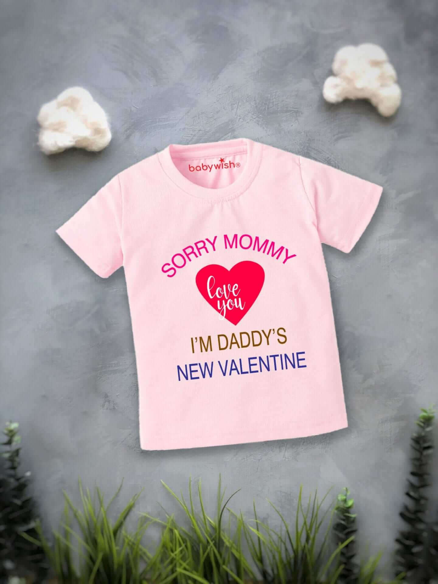 Valentine’s Day T-shirt for Kids | Unisex Valentine Topwear Outfit | Printed Half Sleeve T-shirt Dress for Boys & Girls “I'm Daddy's New Valentine” | Cute Gift for Kids