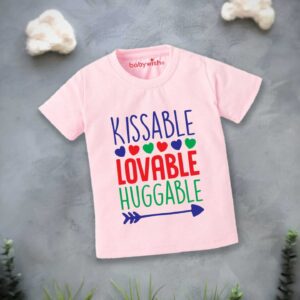 Valentine’s Day T-shirt for Kids | Unisex Valentine Topwear Outfit | Printed Half Sleeve T-shirt Dress for Boys & Girls “Kissable Baby on Valentine” | Cute Gift for Kids