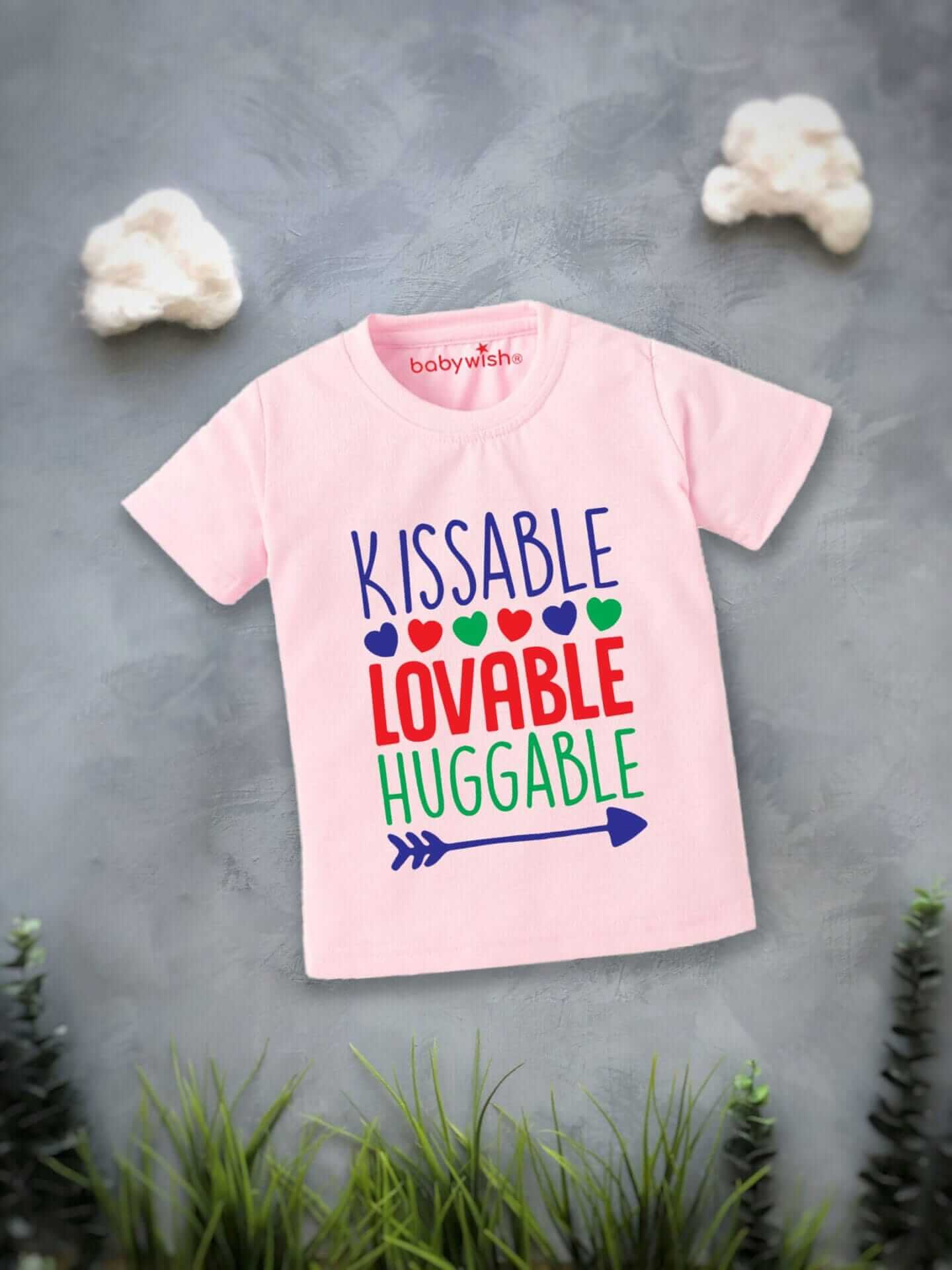 Valentine’s Day T-shirt for Kids | Unisex Valentine Topwear Outfit | Printed Half Sleeve T-shirt Dress for Boys & Girls “Kissable Baby on Valentine” | Cute Gift for Kids