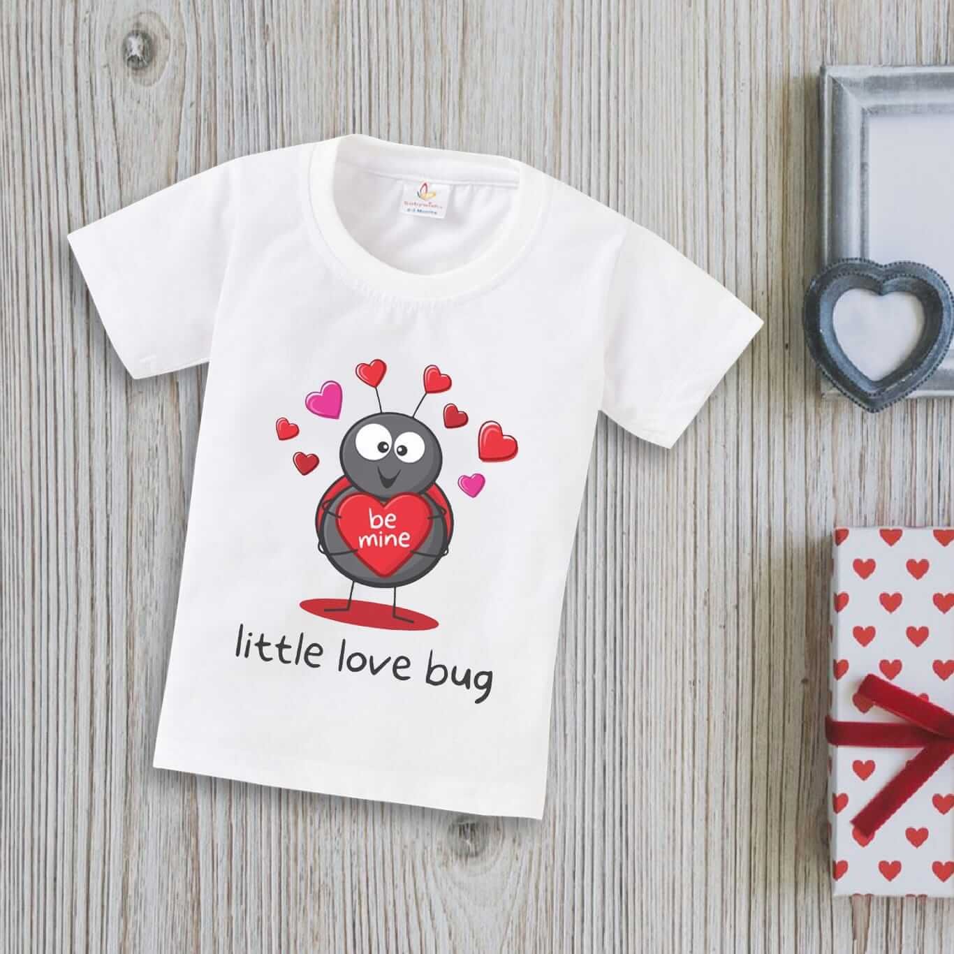 Valentine’s Day T-shirt for Kids | Unisex Valentine Topwear Outfit | Printed Half Sleeve T-shirt Dress for Boys & Girls “Little Love Bug”