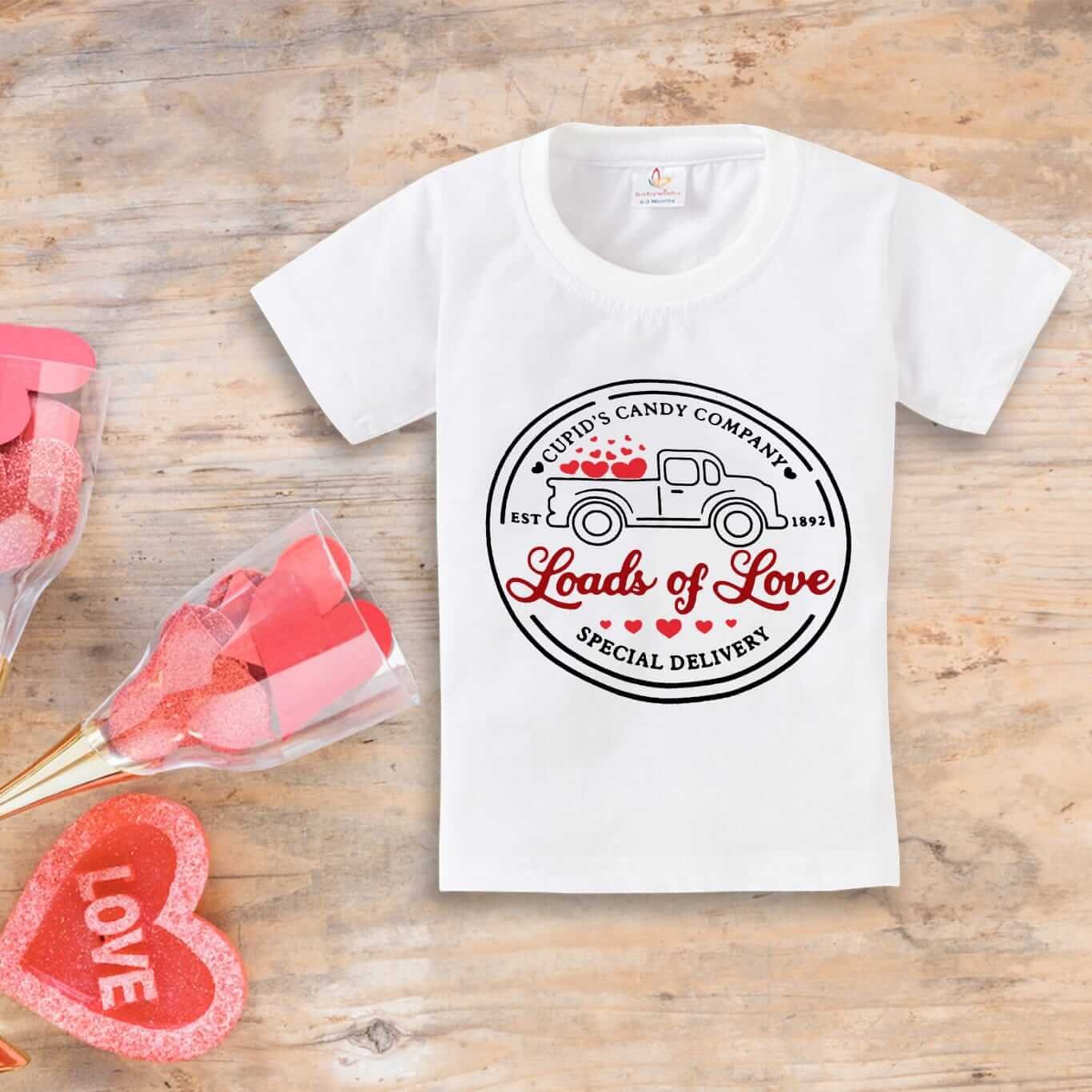 Valentine’s Day T-shirt for Kids | Unisex Valentine Topwear Outfit | Printed Half Sleeve T-shirt Dress for Boys & Girls “Loads of Love on Valentine”