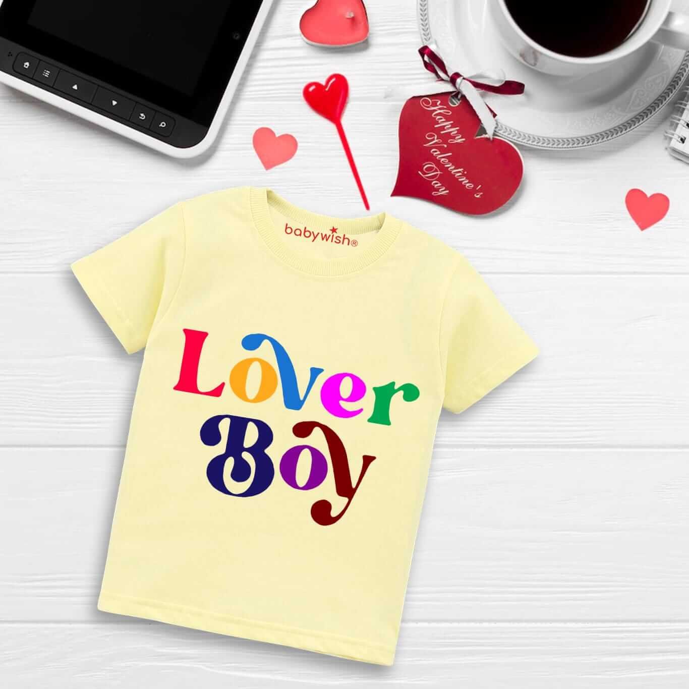 Valentine’s Day T-shirt for Kids | Unisex Valentine Topwear Outfit | Printed Half Sleeve T-shirt Dress for Boys & Girls “Love Boy on Valentine” | Cute Gift for Kids