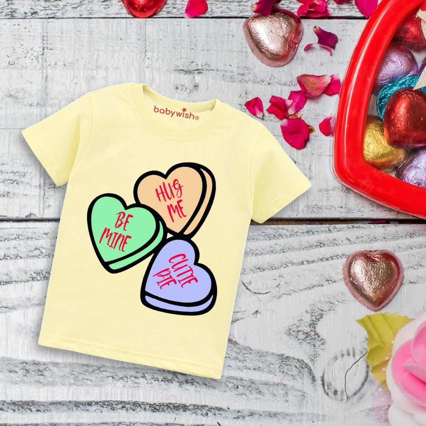 Valentine’s Day T-shirt for Kids | Unisex Valentine Topwear Outfit | Printed Half Sleeve T-shirt Dress for Boys & Girls “Lovely Heart Print” | Cute Gift for Kids