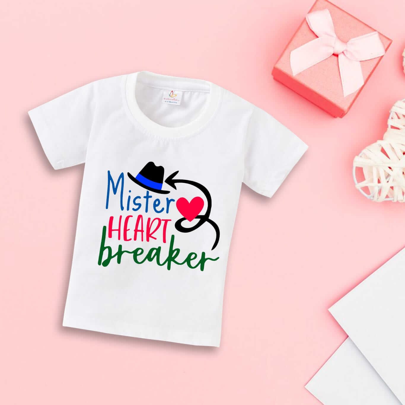 Valentine’s Day T-shirt for Kids | Unisex Valentine Topwear Outfit | Printed Half Sleeve T-shirt Dress for Boys & Girls “Mister Heart Breaker” | Cute Toddler Gift