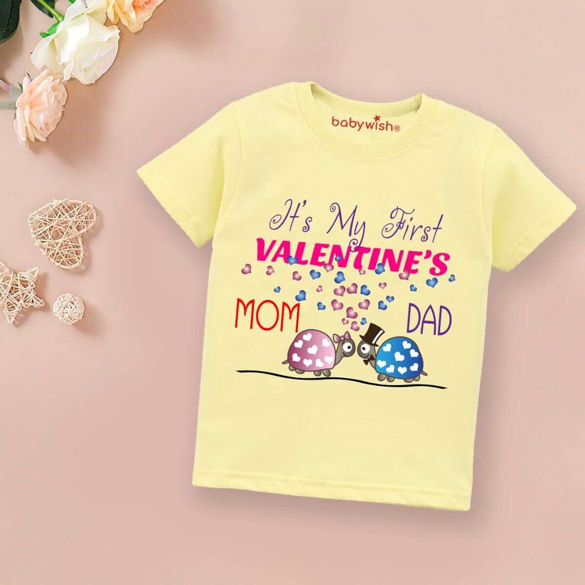 Valentine’s Day T-shirt for Kids | Unisex Valentine Topwear Outfit | Printed Half Sleeve T-shirt Dress for Boys & Girls “Mom & Dad is My Valentine” | Cute Gift for Kids
