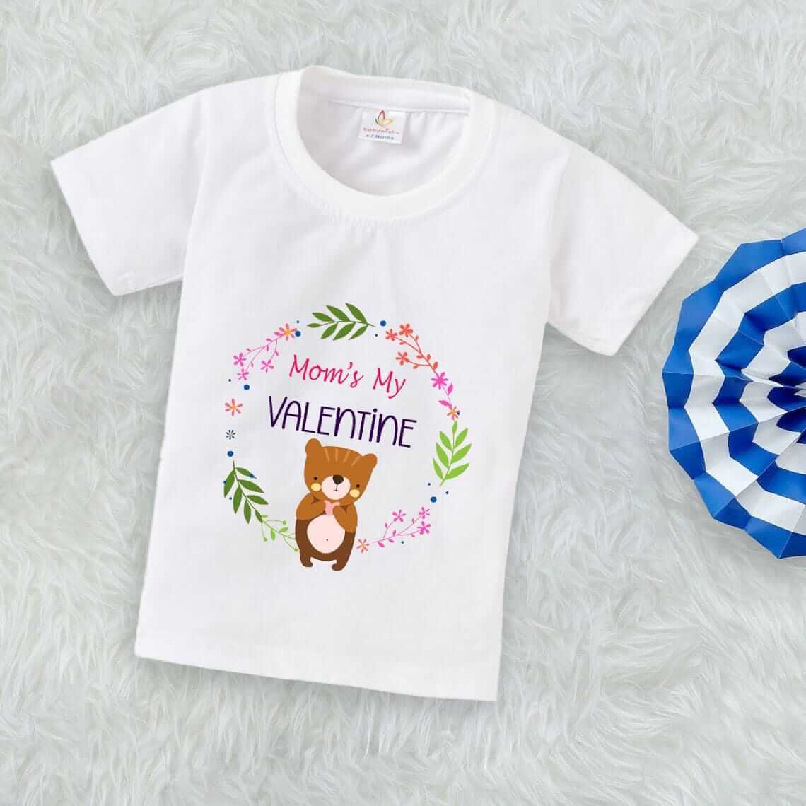 Valentine’s Day T-shirt for Kids | Unisex Valentine Topwear Outfit | Printed Half Sleeve T-shirt Dress for Boys & Girls “Mom's Valentine” | Cute Gift for Kids