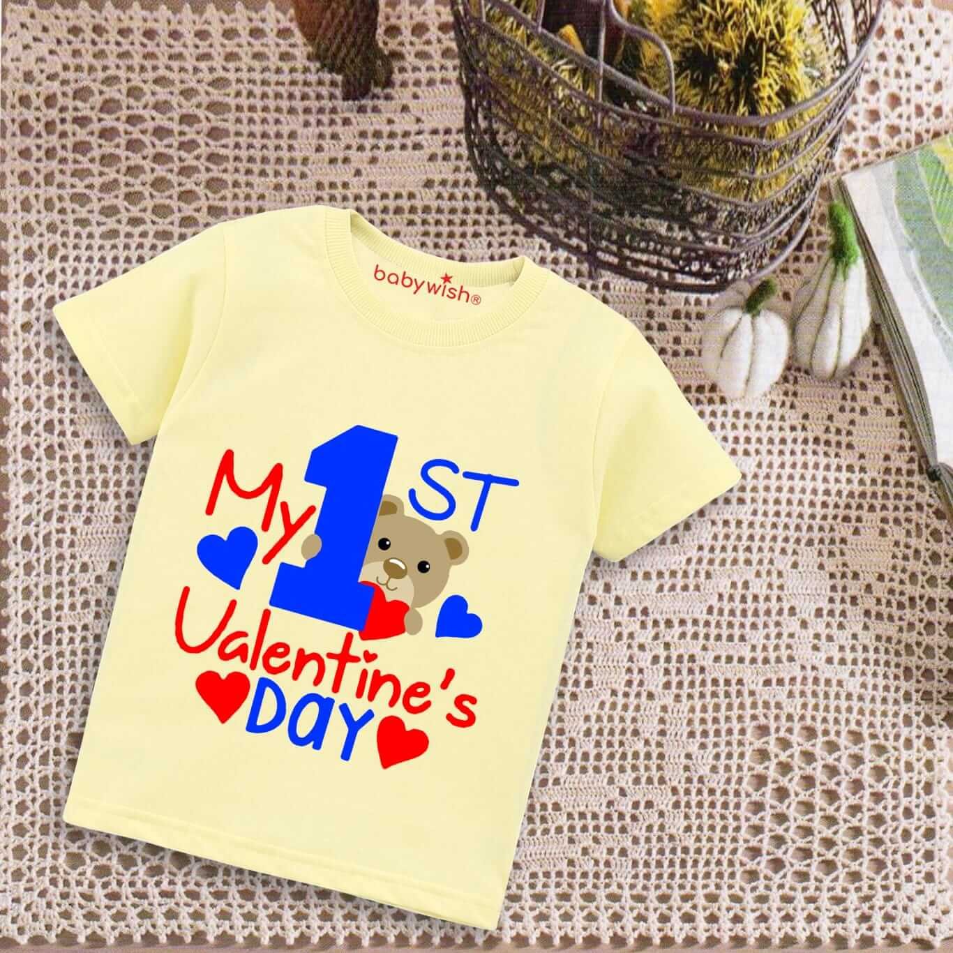 Valentine’s Day T-shirt for Kids | Unisex Valentine Topwear Outfit | Printed Half Sleeve T-shirt Dress for Boys & Girls “My 1st Heart Print Valentine” | Cute Gift for Kids