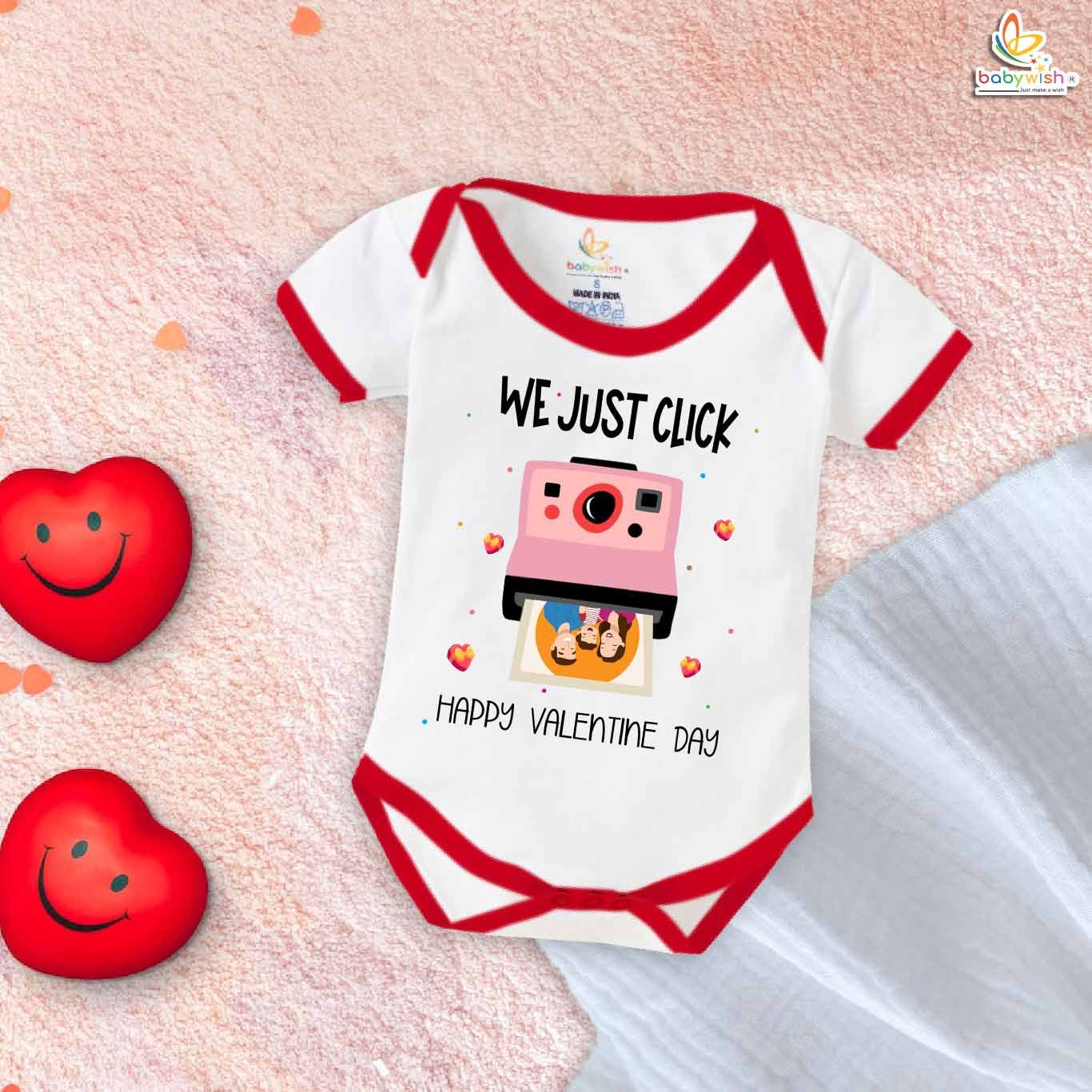My First Valentine’s Day Romper | "We Just Click" Baby Bodysuit – Babywish