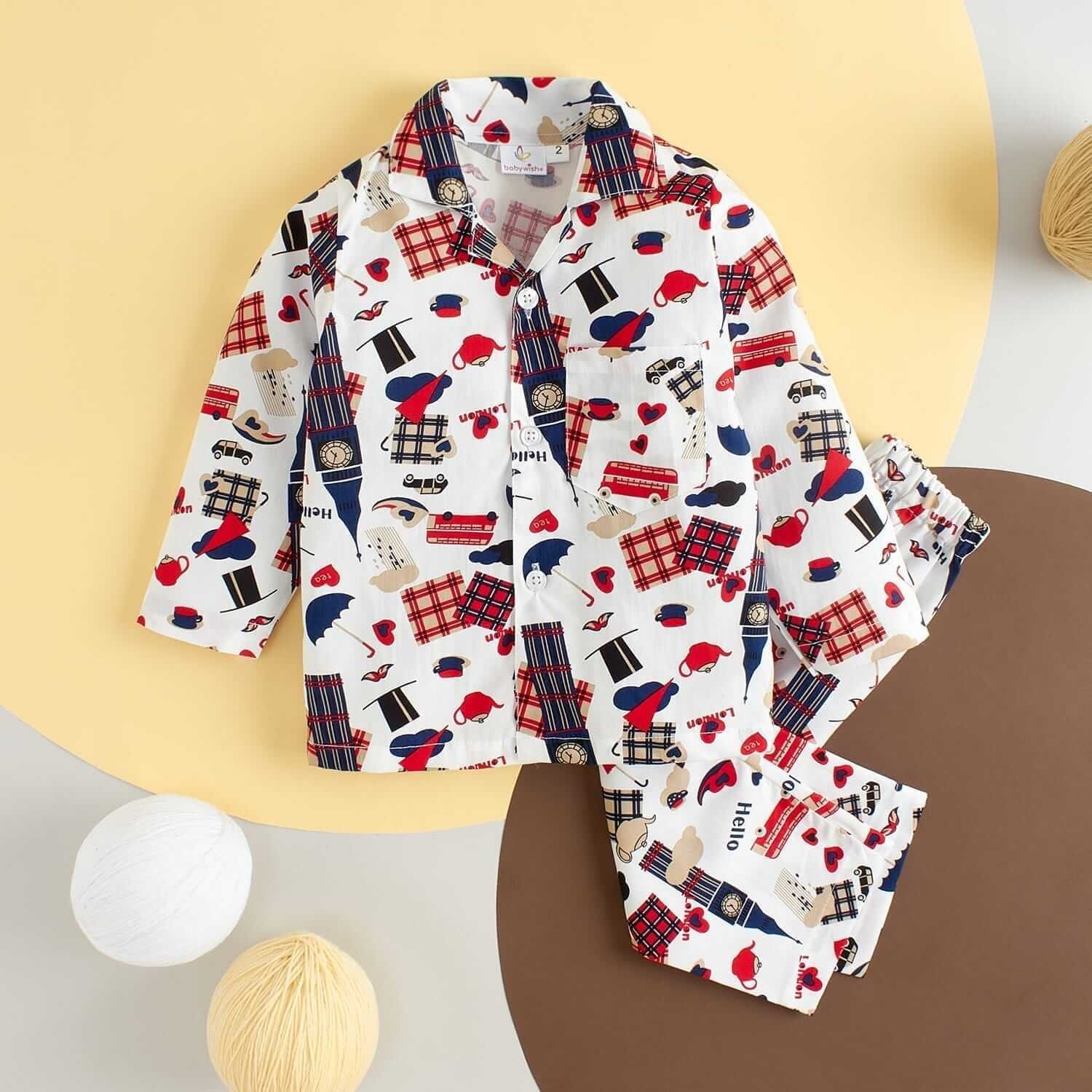 Kids Sleepsuit for Baby Boys and Girls Long Sleeve Topwear and Pajamas Set Baby Clothing Sleepwear Set White Clock Print Perfect for Newborns and Toddlers