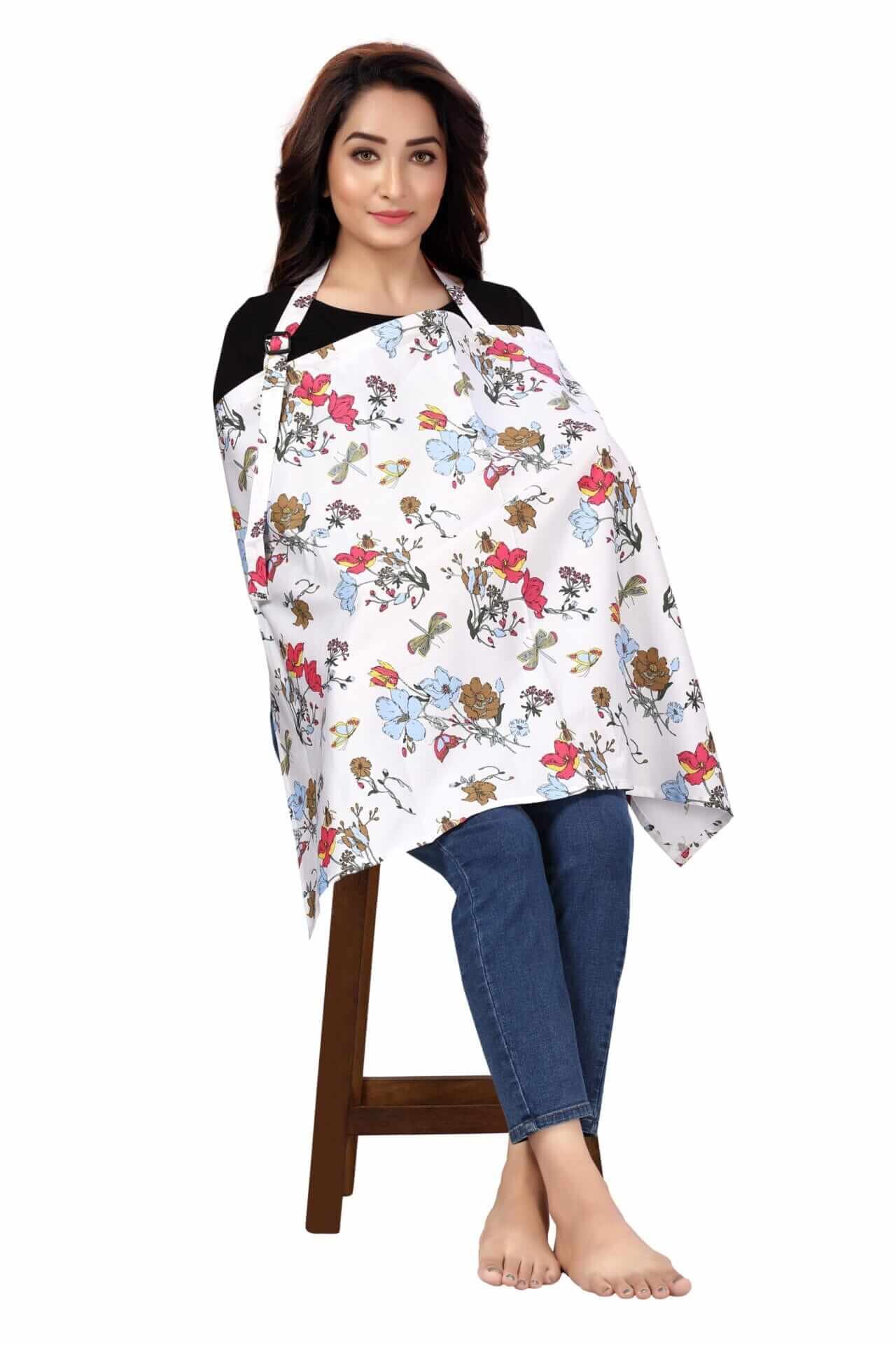 Nursing covers for Mother Breathable feeding cover for Breastfeeding 360° Coverage Protection Cover - White Floral