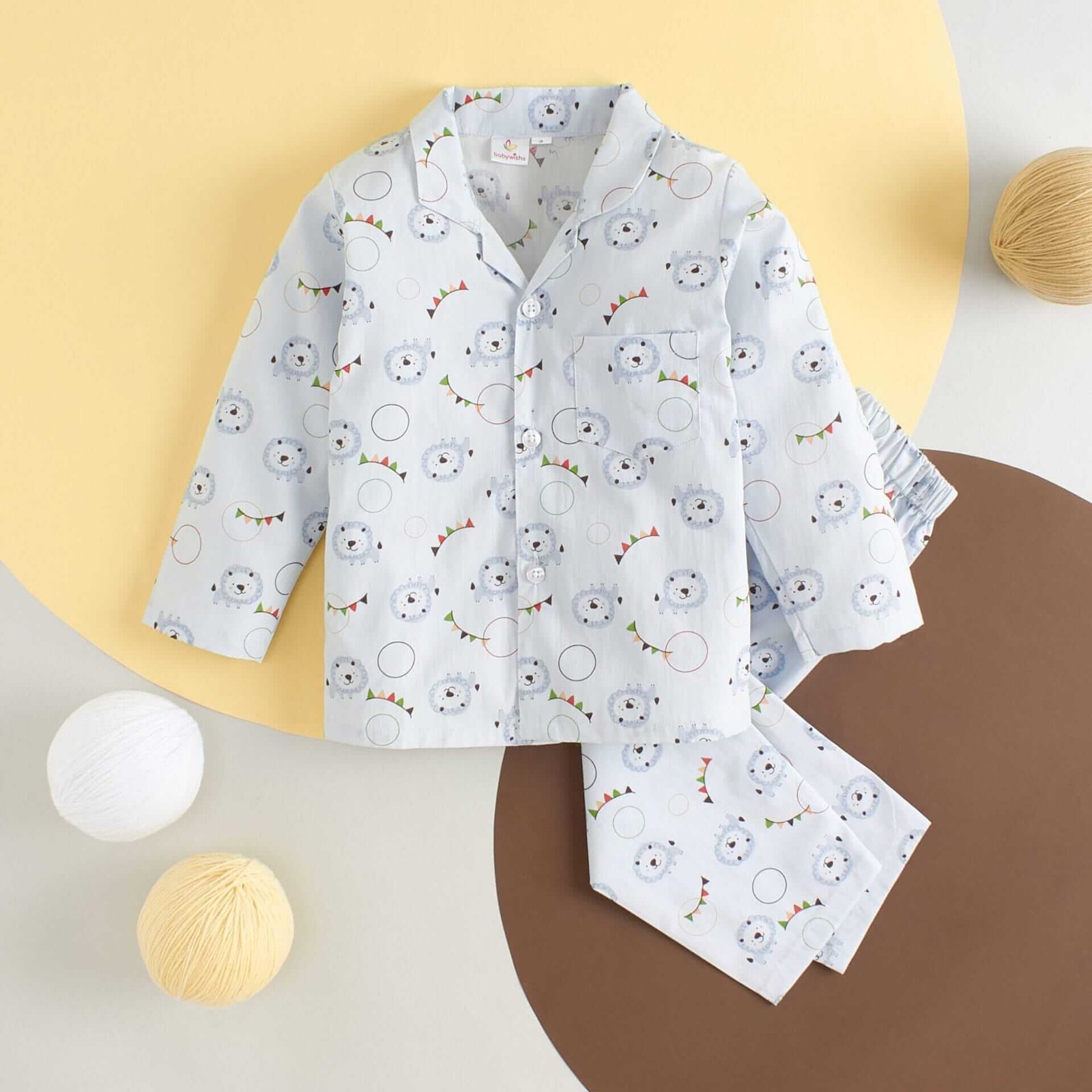 Kids Sleepsuit for Baby Boys and Girls Long Sleeve Topwear and Pajamas Set Baby Clothing Sleepwear Set White Lion Print Perfect for Newborns and Toddlers - Babywish