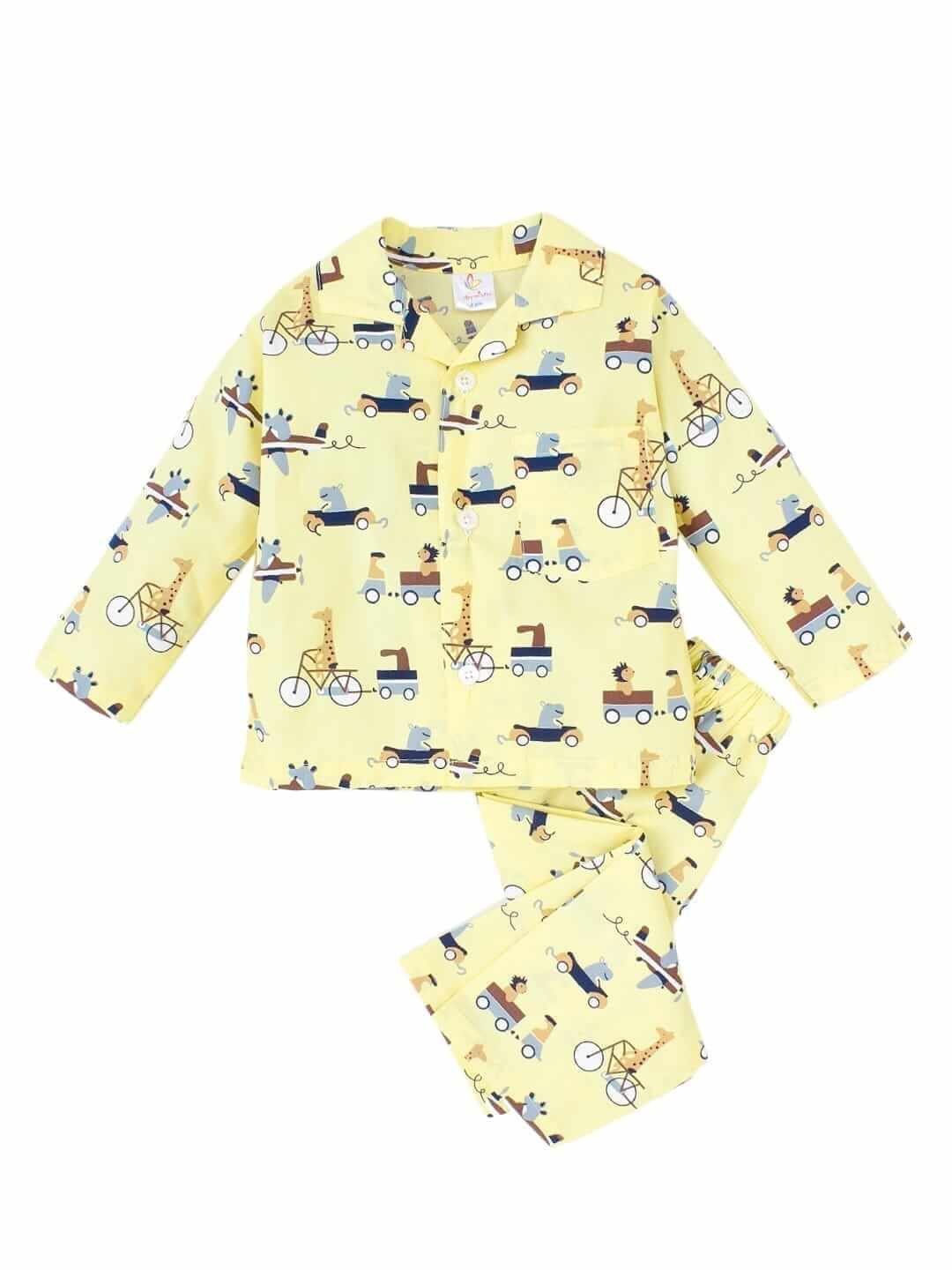 Kids Sleepsuit for Baby Boys and Girls Long Sleeve Topwear and Pajamas Set Baby Clothing Sleepwear Set Yellow Animal Print for Newborns and Toddlers