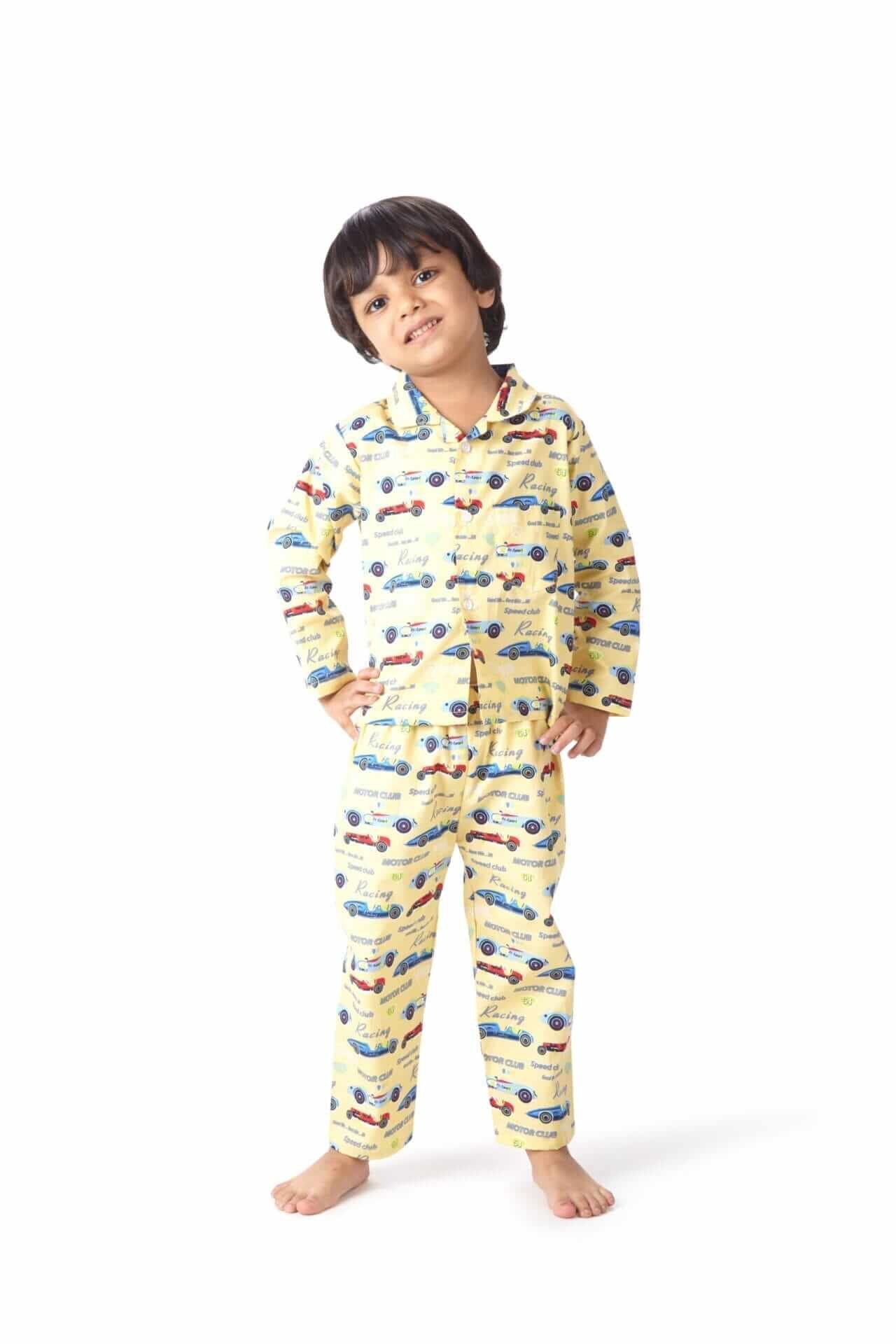 Kids Sleepsuit for Baby Boys and Girls Long Sleeve Topwear and Pajamas Set Baby Clothing Sleepwear Set Yellow Race Car Print for Newborns and Toddlers