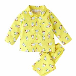 Yellow Cartoon Bunny Printed Full Sleeve Baby Night Suit Set for Baby Boys and Girls