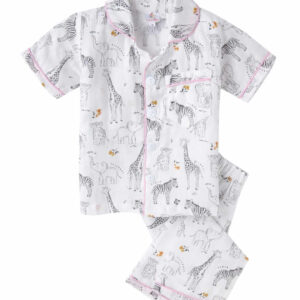 White Safari Animal Printed Half Sleeve Night Suit Set for Baby Boys & Girls